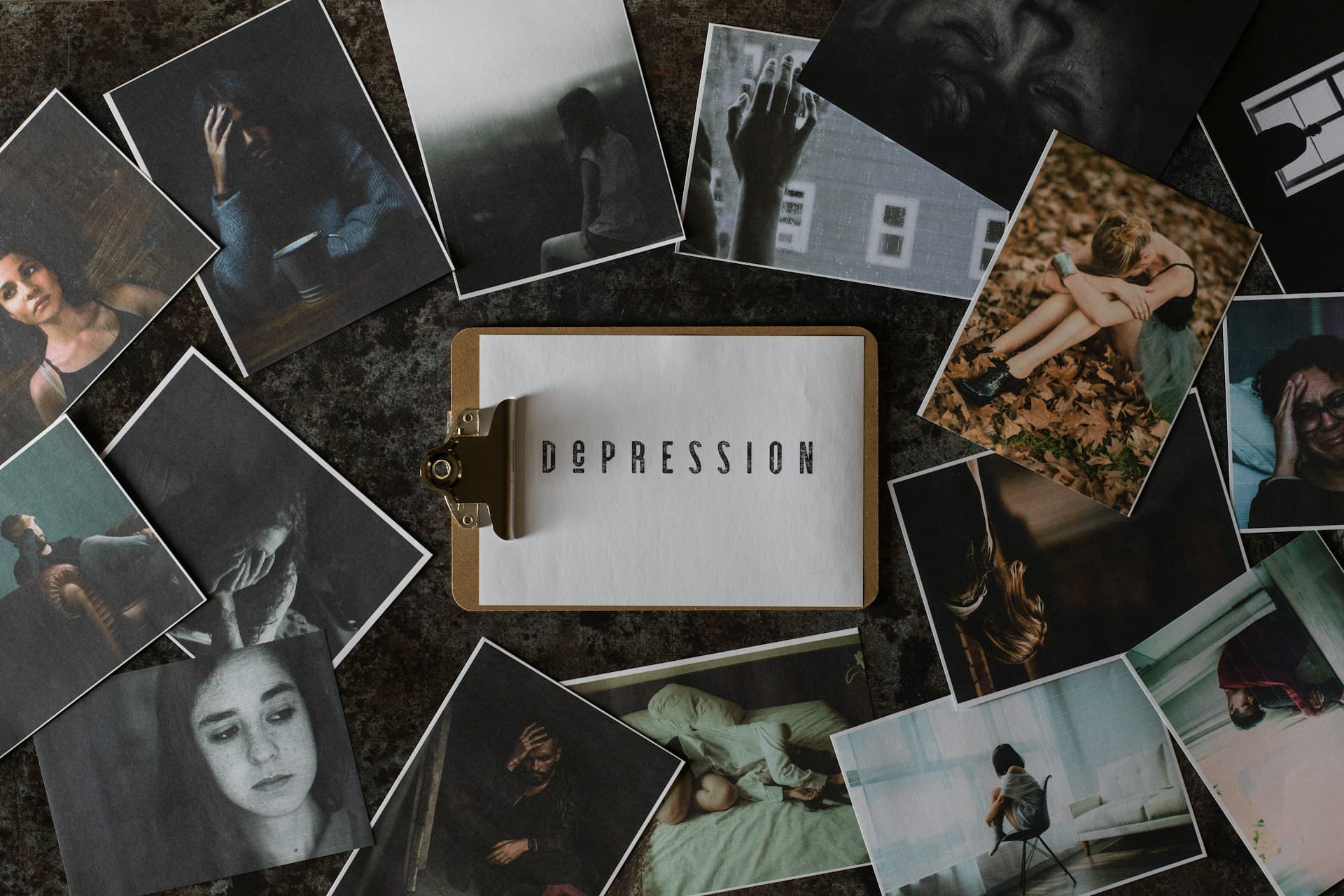 A photo collage made with pictures of depressed people.